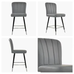 Waldorf Dark Grey Faux Leather Black Silver Leg Barstool