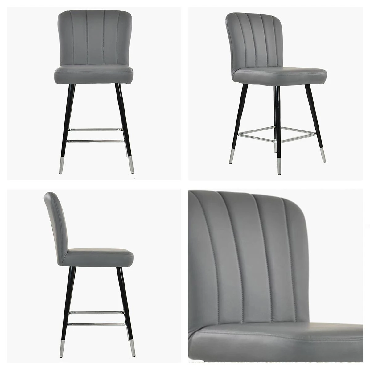 Waldorf Dark Grey Faux Leather Black Silver Leg Barstool
