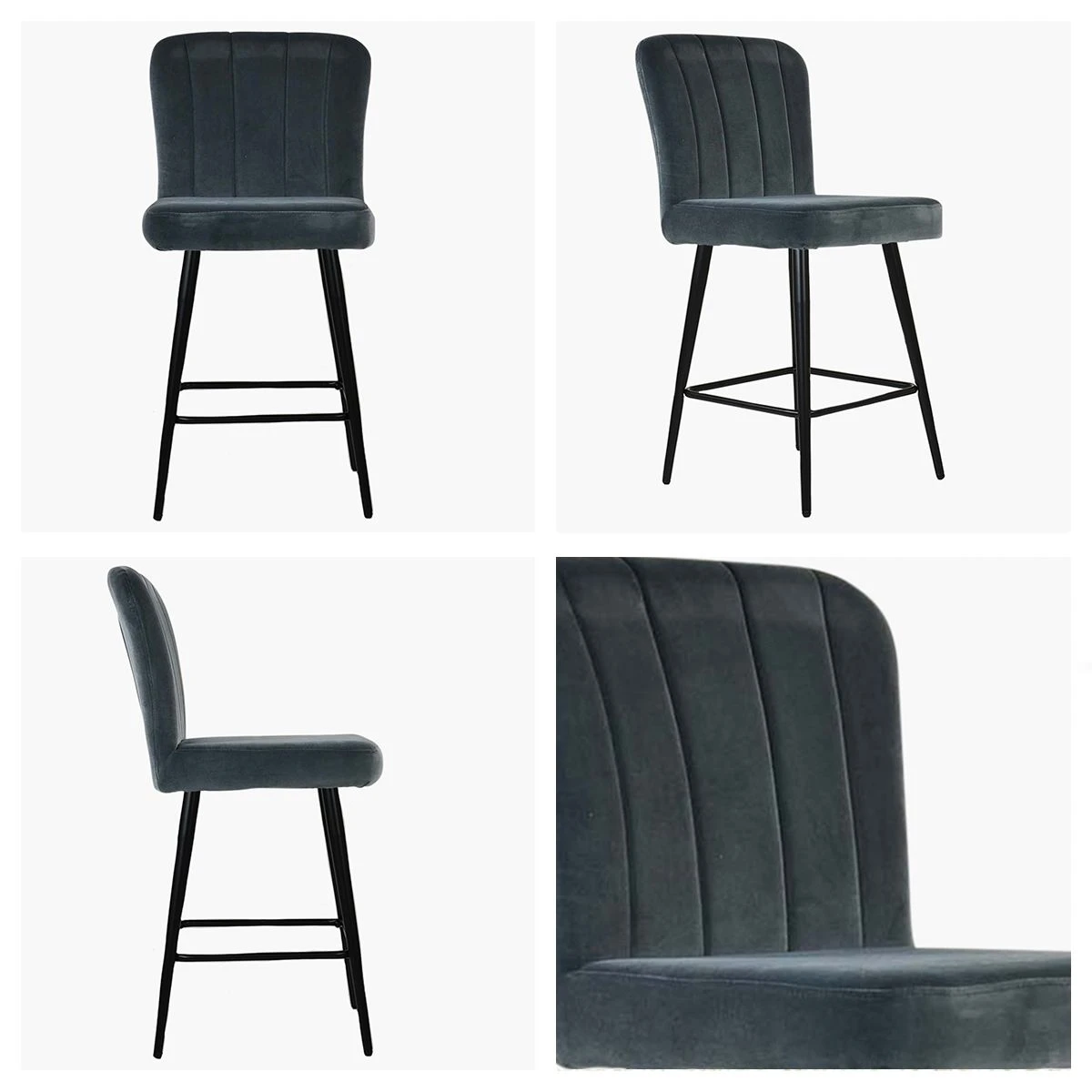Waldorf Dark Grey Velvet Black Leg Kitchen Stool 3 Waldorf Dark Grey Velvet Black Leg Kitchen Stool