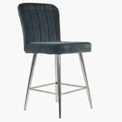 Waldorf Dark Grey Velvet Chrome Leg Breakfast Stool -Furniture Specialty Store waldorf dark grey velvet chrome leg 3
