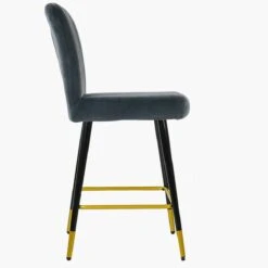 Waldorf Dark Grey Velvet Black Gold Leg Barstool -Furniture Specialty Store waldorf dark grey velvet gold tip 2 1