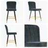 Waldorf Dark Grey Velvet Black Gold Leg Barstool -Furniture Specialty Store waldorf dark grey velvet gold tip 4 1