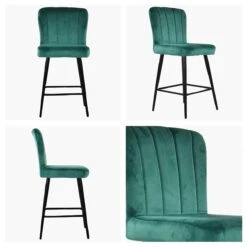 Waldorf Green Velvet Black Leg Barstool