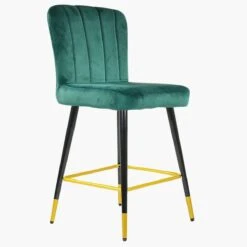 Waldorf Green Velvet Black Gold Leg Kitchen Stool -Furniture Specialty Store waldorf green velvet gold tip leg 3