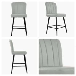 Waldorf Grey Velvet Black Leg Barstool