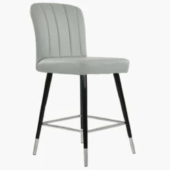 Waldorf Grey Faux Leather Black Silver Leg Barstool -Furniture Specialty Store waldorf grey pu silver tip 1