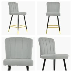 Waldorf Grey Faux Leather Black Gold Leg Kitchen Stool -Furniture Specialty Store waldorf light grey pu gold tip white