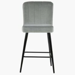 Waldorf Grey Velvet Black Leg Kitchen Stool -Furniture Specialty Store waldorf light grey velvet black leg 3 1