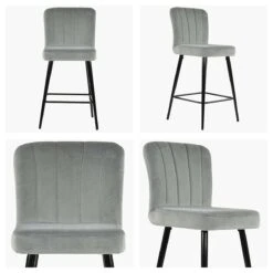 Waldorf Grey Velvet Black Leg Kitchen Stool -Furniture Specialty Store waldorf light grey velvet black leg white 1