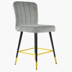 Waldorf Grey Velvet Black Gold Leg Barstool -Furniture Specialty Store waldorf light grey velvet gold tip 3