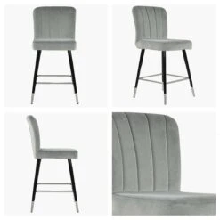 Waldorf Grey Velvet Black Silver Leg Bar Stool