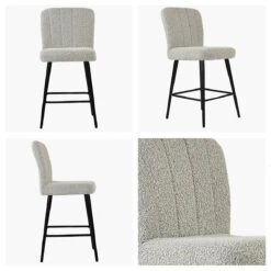 Waldorf Stone Grey Boucle Black Leg Kitchen Stool