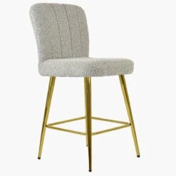 Waldorf Stone Grey Boucle Gold Leg Barstool -Furniture Specialty Store waldorf stone boucle gold leg 1