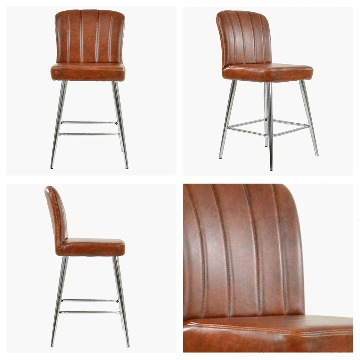 Waldorf Vintage Brown Faux Leather Chrome Leg Bar Stool