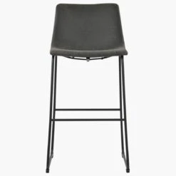 Wyatt Vintage Black Faux Leather Black Leg Barstool