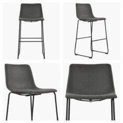 Wyatt Vintage Black Faux Leather Black Leg Barstool -Furniture Specialty Store wyatt grey white