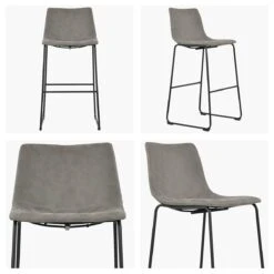 Wyatt Vintage Grey Faux Leather Black Leg Bar Stool -Furniture Specialty Store wyatt light grey white