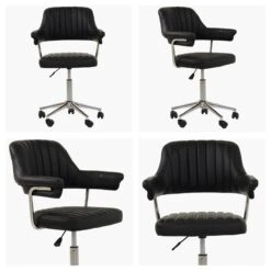 Yale Black Faux Leather Small Swivel Desk Chair -Furniture Specialty Store yale black white