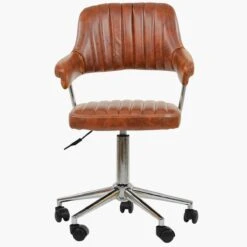 Yale Vintage Brown Leather Small Home Swivel Office Chair