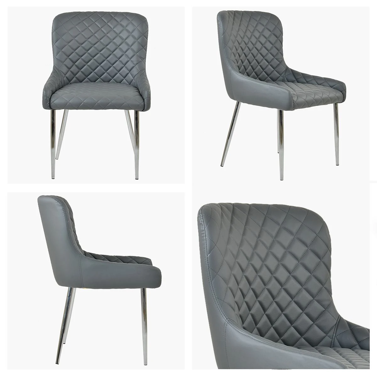 Heron Dark Grey Faux Leather Dining Chair With Chrome Legs 4 Heron Dark Grey Faux Leather Dining Chair With Chrome Legs - Image 2