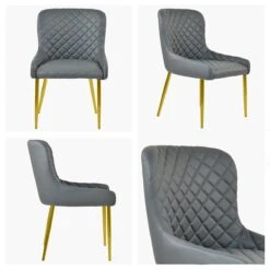 Heron Dark Grey Faux Leather Dining Chair With Gold Legs -Furniture Specialty Store z heron dark grey pu gold white