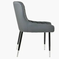 Heron Dark Grey Faux Leather Dining Chair With Black Silver Legs -Furniture Specialty Store z heron dark grey pu silve tip 4