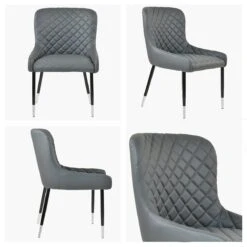 Heron Dark Grey Faux Leather Dining Chair With Black Silver Legs -Furniture Specialty Store z heron dark grey pu silver tip white