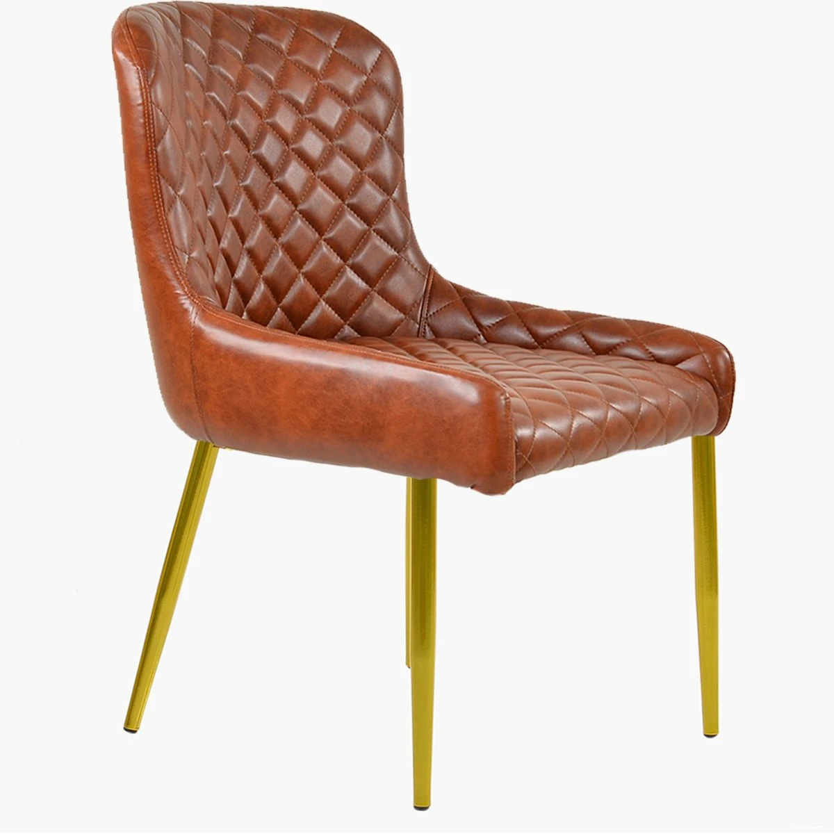 Heron Vintage Brown Leather Dining Chair With Gold Legs