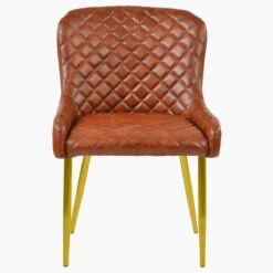 Heron Vintage Brown Leather Dining Chair With Gold Legs -Furniture Specialty Store z heron vintage brown gold 3