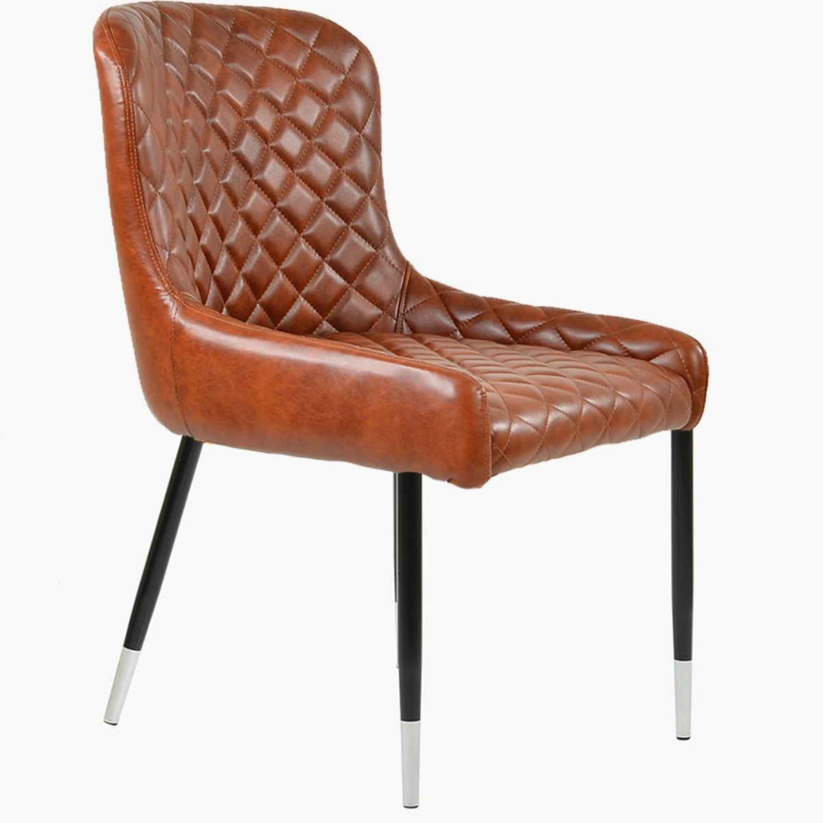 Heron Vintage Brown Faux Leather Dining Chair With Black Silver Legs - Image 3