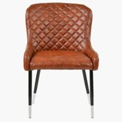 Heron Vintage Brown Faux Leather Dining Chair With Black Silver Legs -Furniture Specialty Store z heron vintage brown silver tip 3