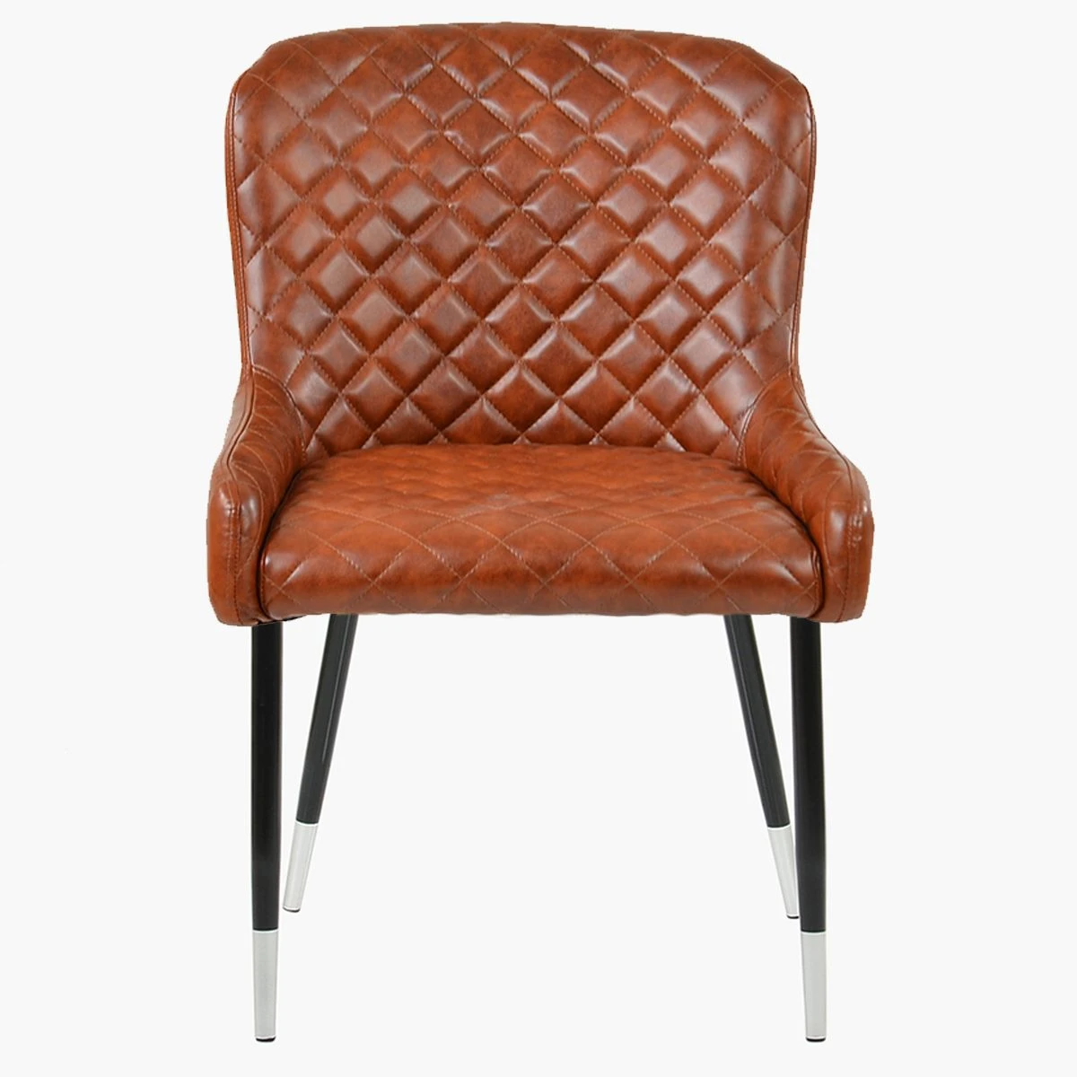 Heron Vintage Brown Faux Leather Dining Chair With Black Silver Legs - Image 4