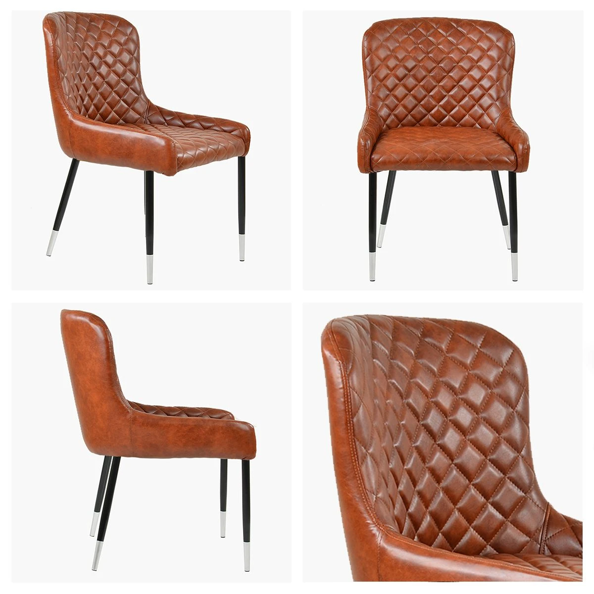 Heron Vintage Brown Faux Leather Dining Chair With Black Silver Legs - Image 2