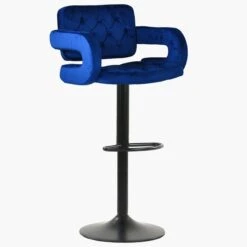 Zeus Dark Blue Velvet Black Base Bar Stool -Furniture Specialty Store zeus blue 2